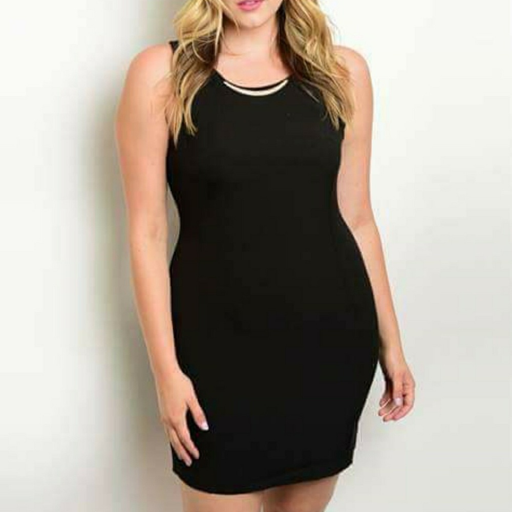 NEW By Style - Black Dress W/ Gold Bar Detail Front